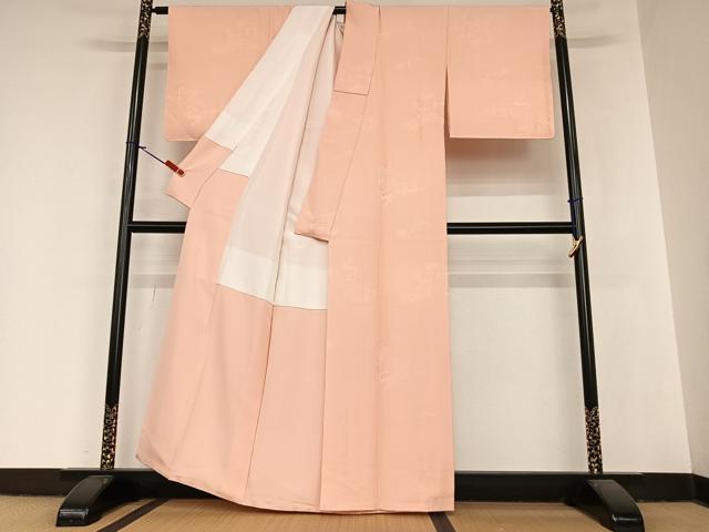 平和屋着物●上質な色無地　人物花地紋　宍色　正絹　逸品　未使用　AABA8792zg