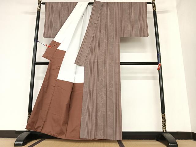平和屋着物●上質な紬　花間道　縞　正絹　逸品　AABA8801zg