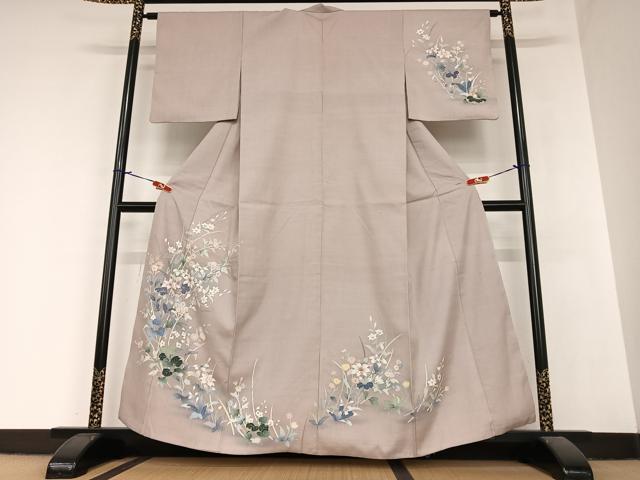平和屋着物●訪問着 友禅 紬地 草花文 暈し染め 正絹 逸品 AABA8805zg