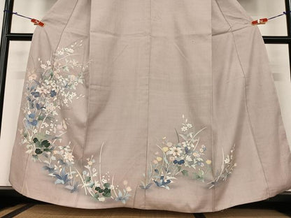 平和屋着物●訪問着 友禅 紬地 草花文 暈し染め 正絹 逸品 AABA8805zg