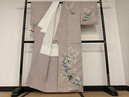 平和屋着物●訪問着 友禅 紬地 草花文 暈し染め 正絹 逸品 AABA8805zg