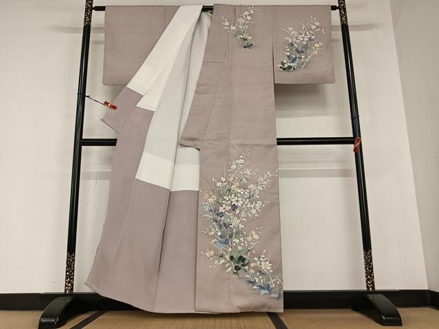平和屋着物●訪問着 友禅 紬地 草花文 暈し染め 正絹 逸品 AABA8805zg