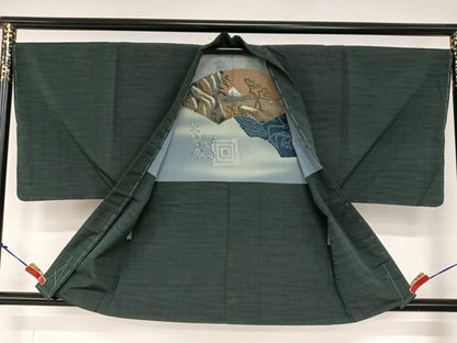 平和屋着物●男性 紬 アンサンブル 色無地 蝋色 正絹 逸品 未使用 AABA8818zg