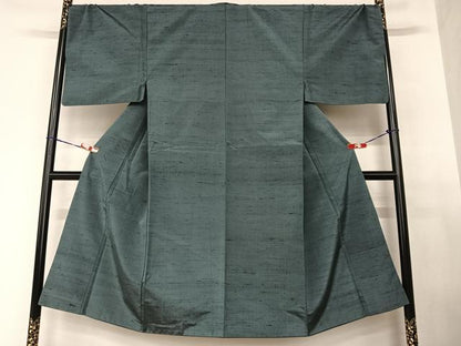 平和屋着物●男性 紬 アンサンブル 色無地 藍墨茶色 正絹 逸品 AABA8819zg