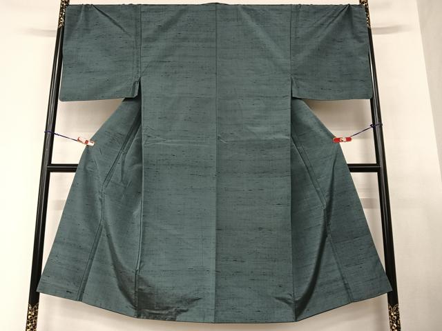 平和屋着物●男性 紬 アンサンブル 色無地 藍墨茶色 正絹 逸品 AABA8819zg