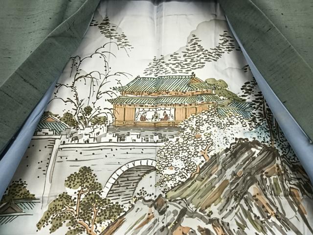 平和屋着物●男性 紬 アンサンブル 色無地 藍墨茶色 正絹 逸品 AABA8819zg