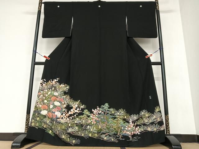 平和屋着物●豪華黒留袖 作家物 梅松花文 正絹 逸品 AABA8824zg