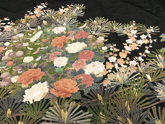 平和屋着物●豪華黒留袖 作家物 梅松花文 正絹 逸品 AABA8824zg