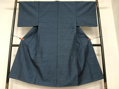 平和屋着物●男性 紬 アンサンブル 色無地 濃藍色 正絹 逸品 AABA8842zg