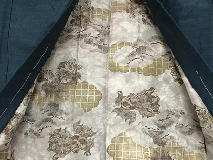 平和屋着物●男性 紬 アンサンブル 色無地 濃藍色 正絹 逸品 AABA8842zg
