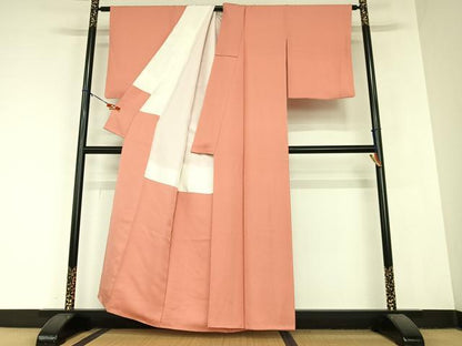 平和屋着物●上質な色無地　紋意匠　甚三紅色　正絹　逸品　AABA8847zg