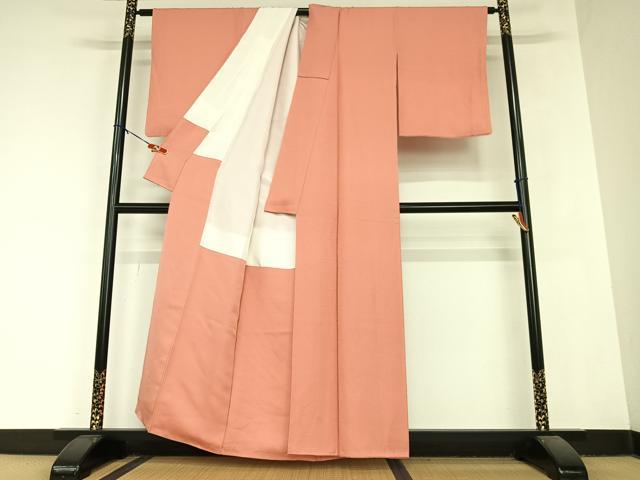 平和屋着物●上質な色無地　紋意匠　甚三紅色　正絹　逸品　AABA8847zg
