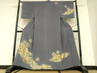 平和屋着物●訪問着 友禅 作家物 春水 更紗花文 金彩 正絹 逸品 AABA8855zg