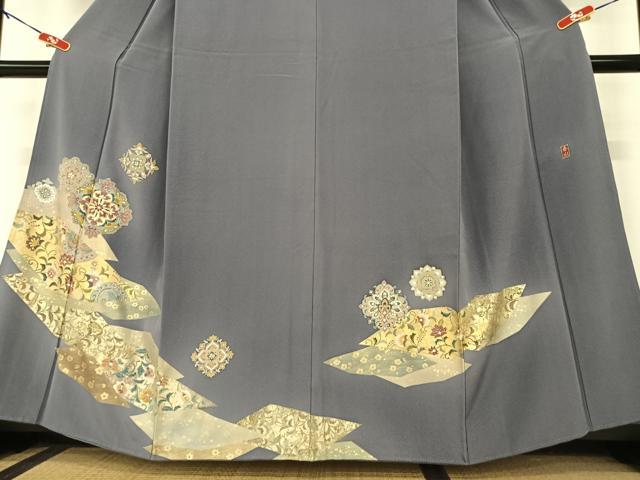 平和屋着物●訪問着 友禅 作家物 春水 更紗花文 金彩 正絹 逸品 AABA8855zg