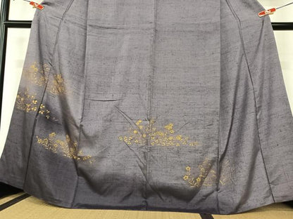 平和屋着物●訪問着　紬地　草花文　金彩　正絹　逸品　AABA8862zg