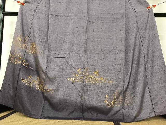平和屋着物●訪問着　紬地　草花文　金彩　正絹　逸品　AABA8862zg