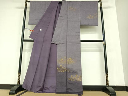 平和屋着物●訪問着　紬地　草花文　金彩　正絹　逸品　AABA8862zg