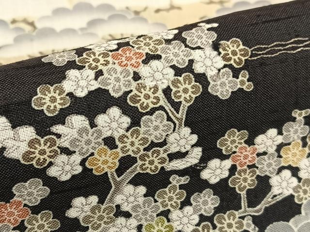 平和屋着物●染織の名門　しょうざん  生紬　松竹梅飛鳥文　黒地　正絹　逸品　AABA8864zg