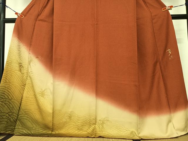平和屋着物●染色の魔術師　染乃座・大久保玄才　そめのざ玄才　訪問着　刺繍　立波文　暈し染め　金糸　正絹　逸品　AABA8870zg