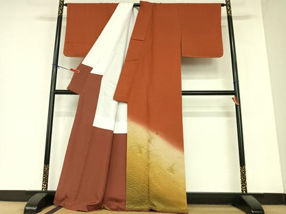 平和屋着物●染色の魔術師　染乃座・大久保玄才　そめのざ玄才　訪問着　刺繍　立波文　暈し染め　金糸　正絹　逸品　AABA8870zg