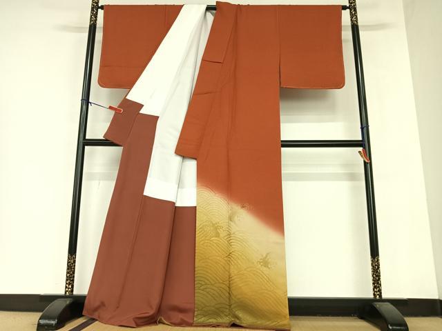 平和屋着物●染色の魔術師　染乃座・大久保玄才　そめのざ玄才　訪問着　刺繍　立波文　暈し染め　金糸　正絹　逸品　AABA8870zg