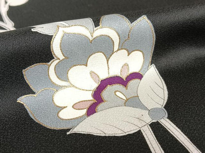 平和屋着物●訪問着 更紗花文 黒地 金彩 正絹 逸品 AABA8877zg