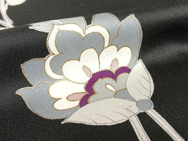 平和屋着物●訪問着 更紗花文 黒地 金彩 正絹 逸品 AABA8877zg