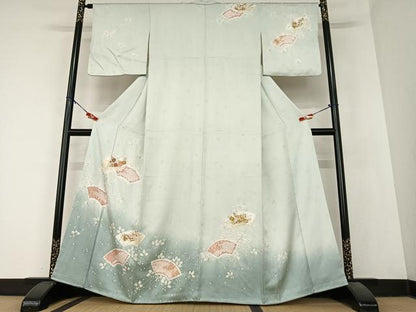 平和屋着物●訪問着　駒刺繍　絞り　地紙重ね花文　暈し染め　金彩　正絹　逸品　AABA8878zg