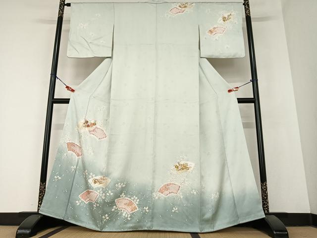 平和屋着物●訪問着　駒刺繍　絞り　地紙重ね花文　暈し染め　金彩　正絹　逸品　AABA8878zg