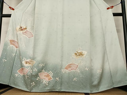 平和屋着物●訪問着　駒刺繍　絞り　地紙重ね花文　暈し染め　金彩　正絹　逸品　AABA8878zg