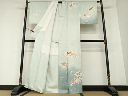 平和屋着物●訪問着　駒刺繍　絞り　地紙重ね花文　暈し染め　金彩　正絹　逸品　AABA8878zg