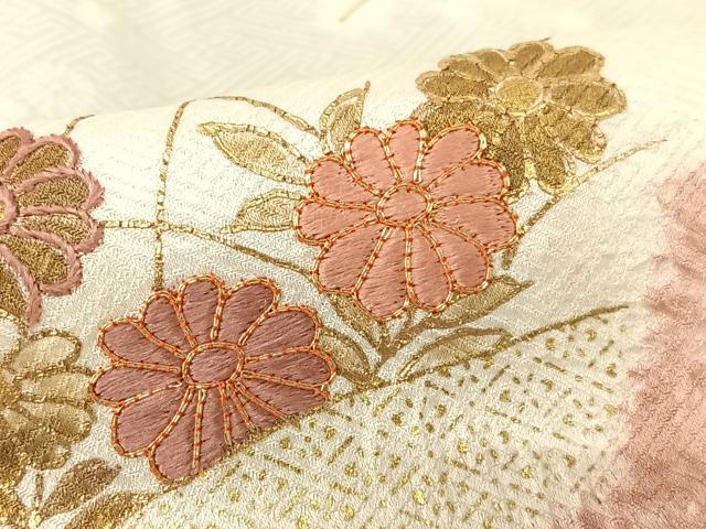 平和屋着物●訪問着　駒刺繍　絞り　地紙重ね花文　暈し染め　金彩　正絹　逸品　AABA8878zg
