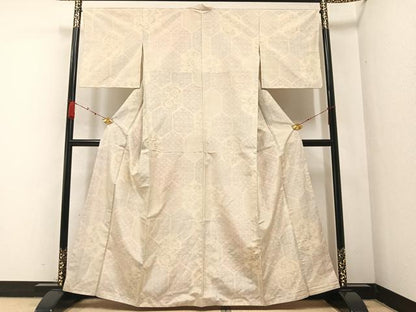 平和屋着物●本場大島紬　白大島　亀甲花文　正絹　逸品　AABA8882ph