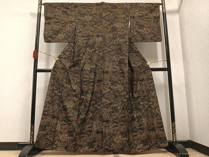 平和屋着物●本場大島紬　カタス9マルキ　風景草木文　正絹　逸品　AABA8887ph