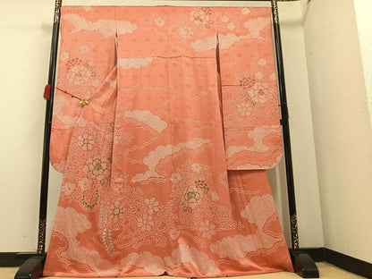 平和屋着物●豪華振袖 絞り 花車文 金彩 正絹 逸品 AABA8888ph