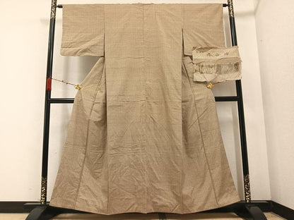 平和屋着物●城山紬 手織 間道 反端付き 正絹 逸品 AABA8892ph