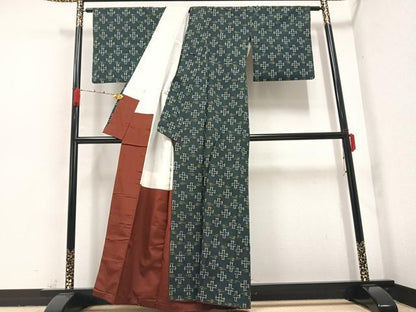 平和屋着物●上質な紬　琉球絣文様　正絹　逸品　AABA8910ph