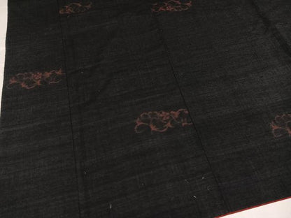 平和屋着物●上質な紬　花唐草文　黒地　正絹　逸品　AABA8914ph