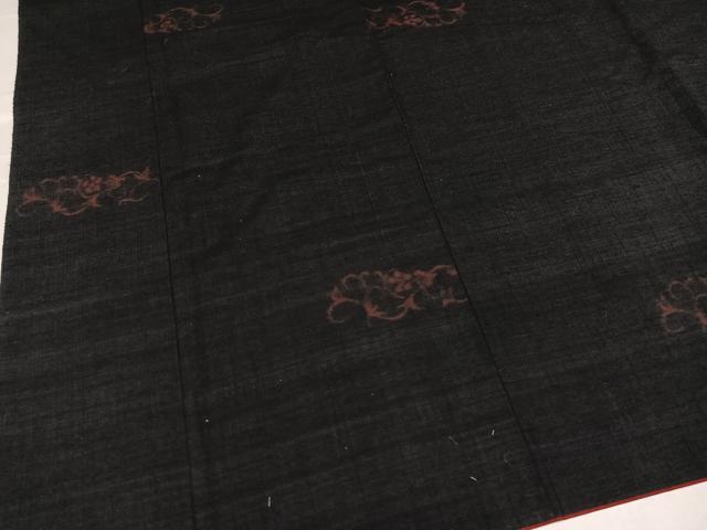 平和屋着物●上質な紬　花唐草文　黒地　正絹　逸品　AABA8914ph