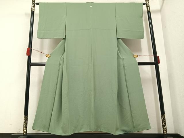 平和屋着物●上質な色無地　山葵色　正絹　逸品　AABA8924ph