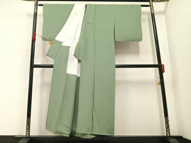 平和屋着物●上質な色無地　山葵色　正絹　逸品　AABA8924ph