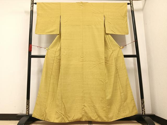 平和屋着物●上質な紬 色無地 芥子色 正絹 逸品 AABA8935ph