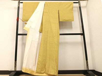 平和屋着物●上質な紬 色無地 芥子色 正絹 逸品 AABA8935ph