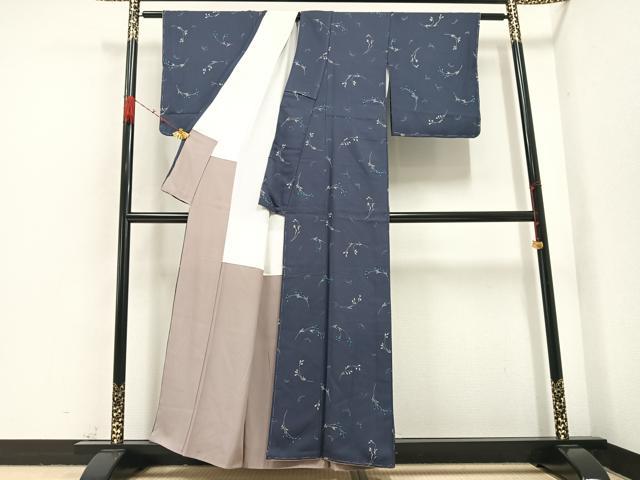 平和屋着物●上質な小紋　手描き　草花文　正絹　逸品　未使用　AABA8940ph