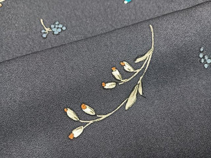 平和屋着物●上質な小紋　手描き　草花文　正絹　逸品　未使用　AABA8940ph