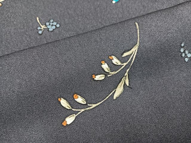 平和屋着物●上質な小紋　手描き　草花文　正絹　逸品　未使用　AABA8940ph