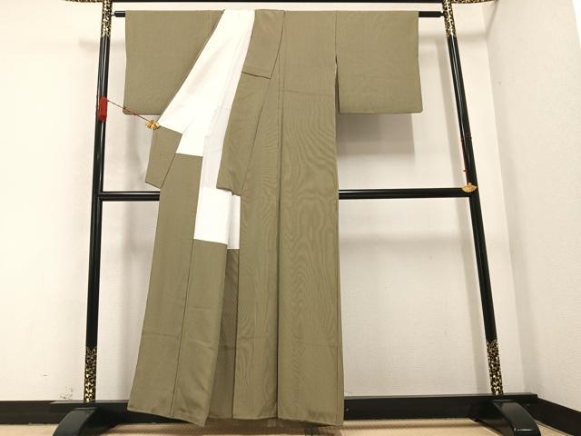 平和屋着物●江戸小紋　万筋　媚茶色×白橡色　正絹　逸品　AABA8943ph