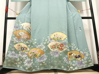 平和屋着物●京友禅 笹川 岳志 手描き 地紙花文 暈し染め 金彩 鈴乃屋扱い 正絹 逸品 AABA8944ph