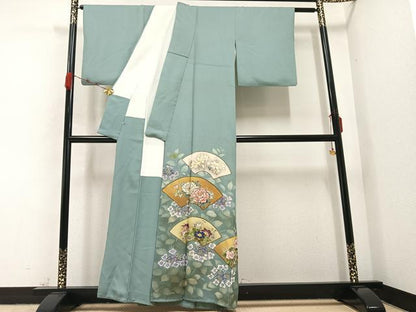 平和屋着物●京友禅 笹川 岳志 手描き 地紙花文 暈し染め 金彩 鈴乃屋扱い 正絹 逸品 AABA8944ph