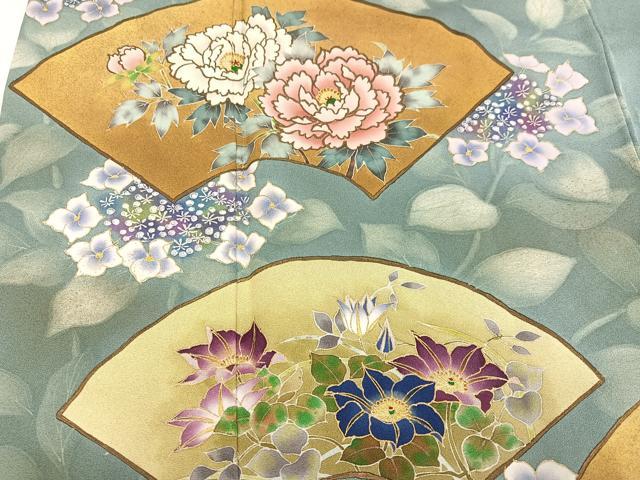 平和屋着物●京友禅 笹川 岳志 手描き 地紙花文 暈し染め 金彩 鈴乃屋扱い 正絹 逸品 AABA8944ph